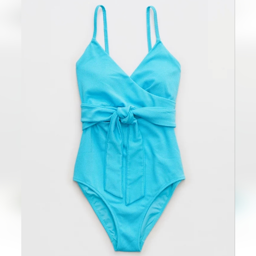 Aerie Shine Pique Wrap One Piece Swimsuit